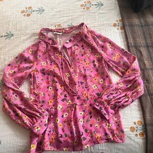 Ann Mashburn Pink Floral Charmeuse Blouse